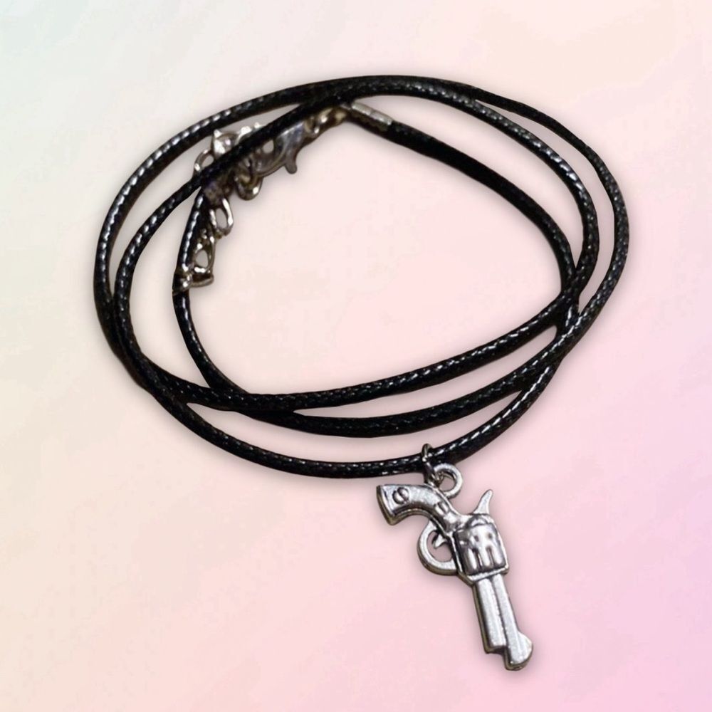 Minimalist, Stainless Steel Pistol Charm, With Adjustable Black Rope